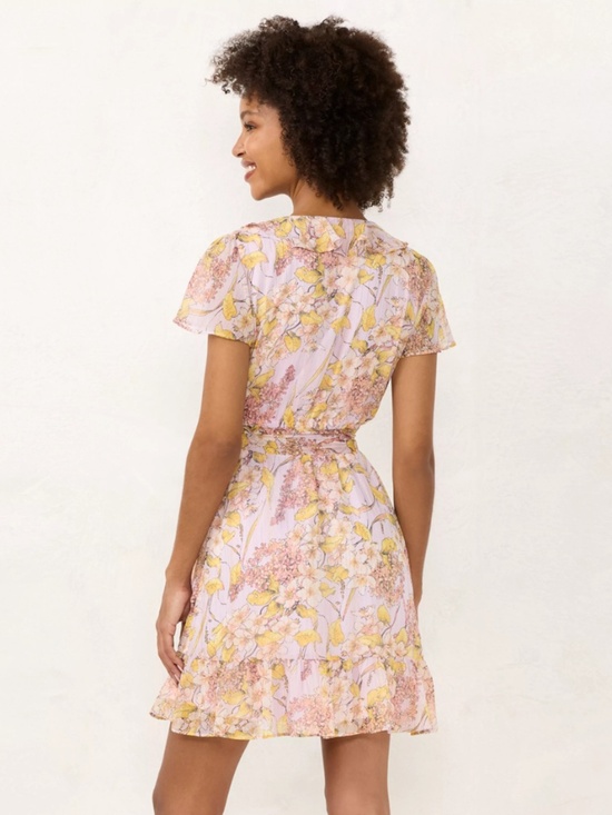 LC Lauren Conrad Dresses & Skirts - LC Lauren Conrad Dress XXL Ruffle Neck Flutter Pink Floral Romantic Feminine